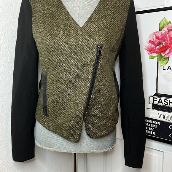 Tibi Olive Green & Black Tweed Blazer Size 4 - Picture 4 of 7